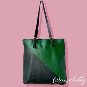 Michelle Vale Two Tone Leather Tote Bag Handbag Kelly Green